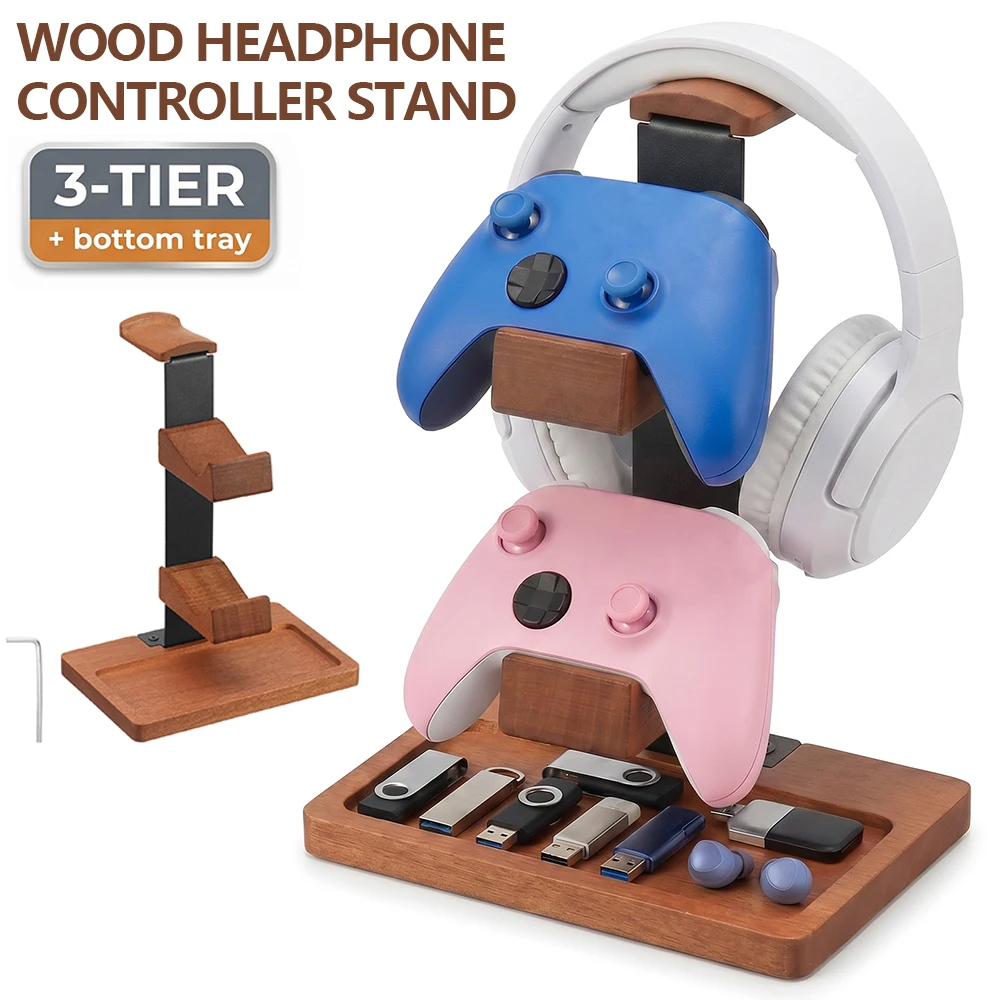 Headphone Stand Desk - حامل سماعات رأس من الخشب الصلب،