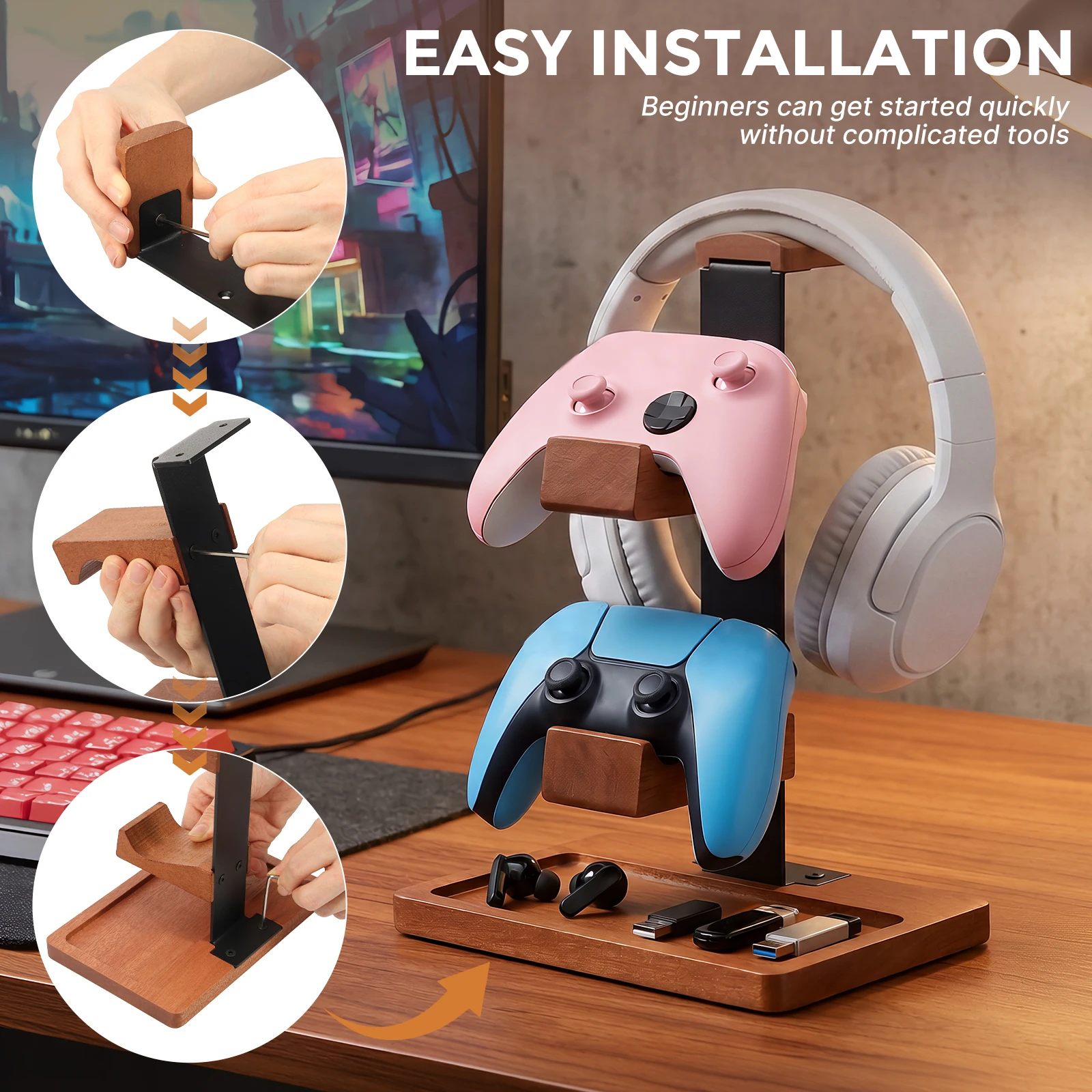 حامل سماعات رأس من الخشب الصلب - مراجعة Headphone Stand Desk وسعره